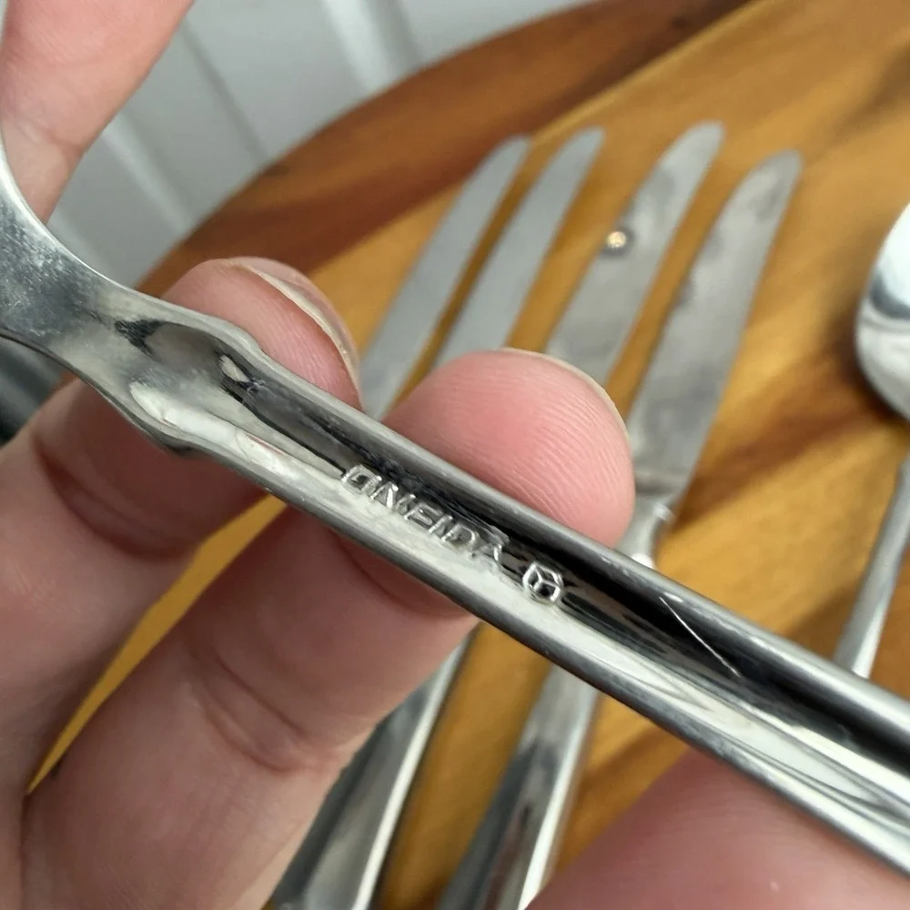 Oneida Community Juilliard Lot Of 22 Forks Spoons Knives Slotted Spoon Serving